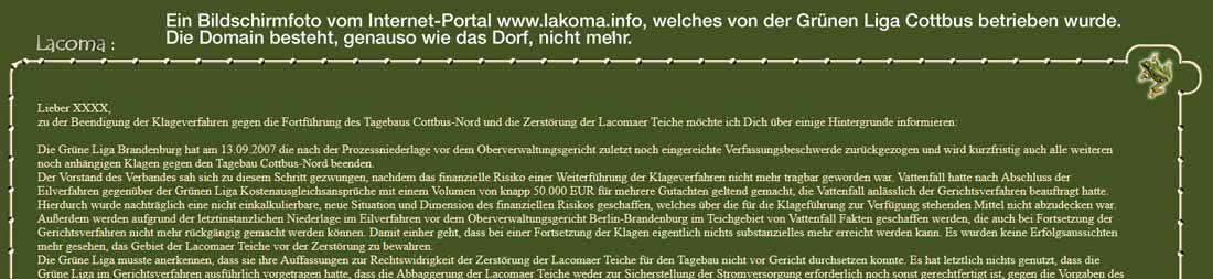 Grüne Liga gibt nach langem Kampf Lakoma auf...