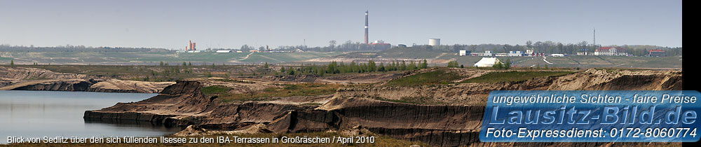 Blick von Sedlitz über den sich füllenden Ilsesee zu den IBA-Terrassen